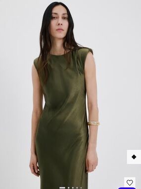 Mango Green Satin Midi Dress